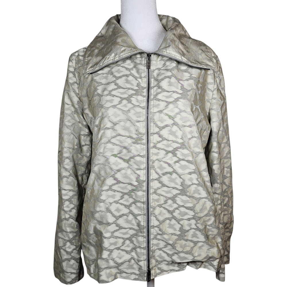 Armani Collezioni Jacket Coat Top Gray silver Zip 4‎ spring summer animal print